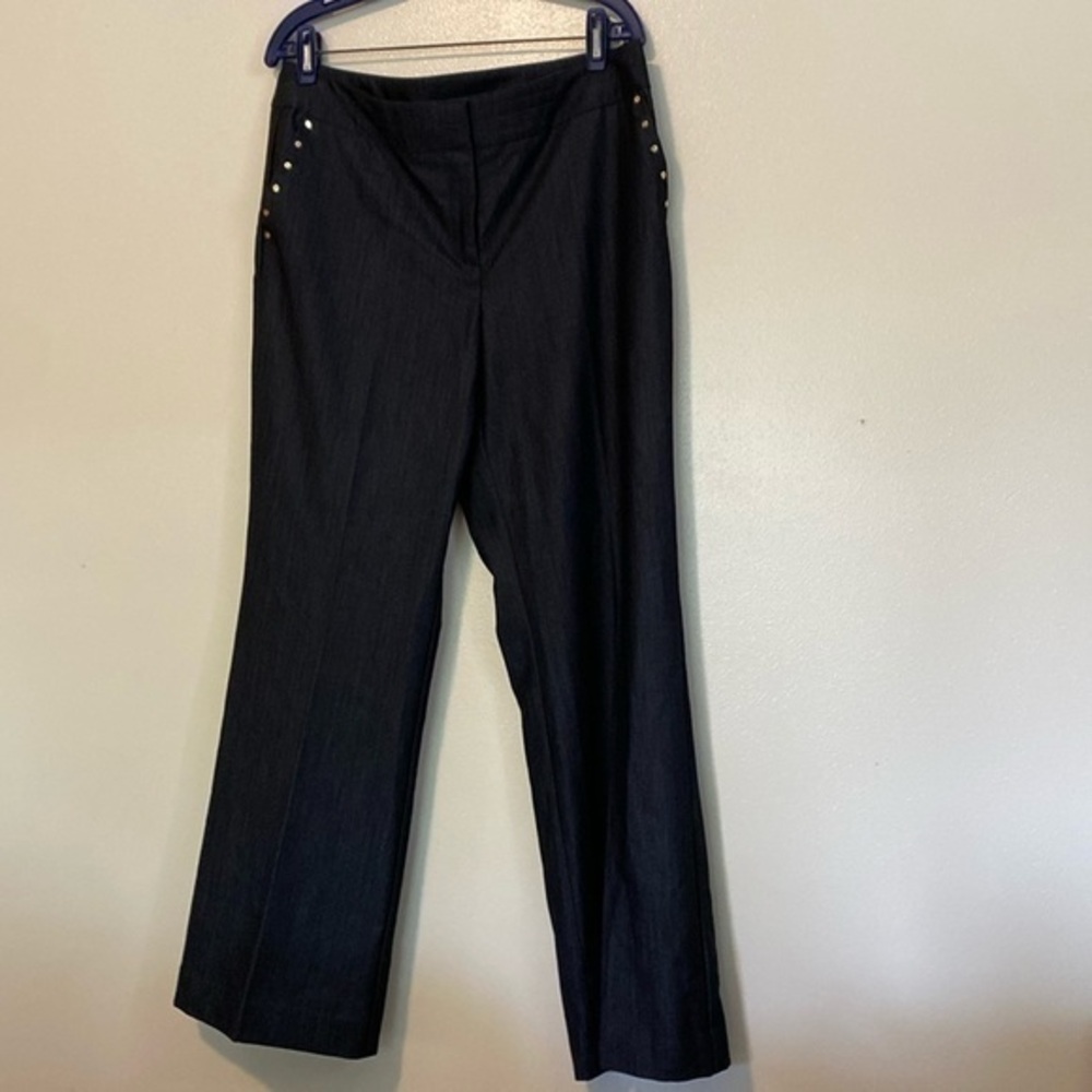 Anne Klein Designer Studded Pocket Wide Leg Stretch Dress Denim Pants